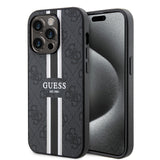 Husa pentru iPhone 15 Pro Max, Guess Hardcase 4G Printed Stripes MagSafe (GUHMP15XP4RPSK), negru