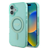Husa pentru iPhone 16 Plus, Guess IML Rhinestones MagSafe (GUHMP16MPFTDTEN), verde