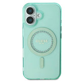 Husa pentru iPhone 16 Plus, Guess IML Rhinestones MagSafe (GUHMP16MPFTDTEN), verde