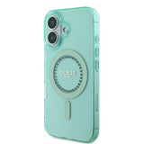 Husa pentru iPhone 16 Plus, Guess IML Rhinestones MagSafe (GUHMP16MPFTDTEN), verde