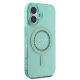 Husa pentru iPhone 16 Plus, Guess IML Rhinestones MagSafe (GUHMP16MPFTDTEN), verde