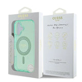 Husa pentru iPhone 16 Plus, Guess IML Rhinestones MagSafe (GUHMP16MPFTDTEN), verde