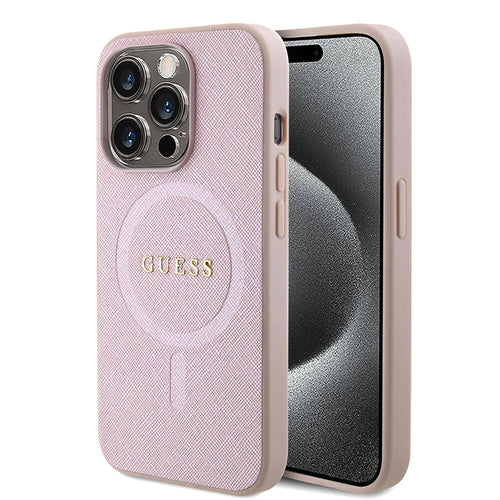 Husa pentru iPhone 15 Pro, Guess Saffiano MagSafe (GUHMP15LPSAHMCP), roz