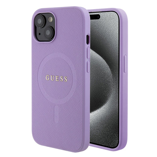 Husa pentru iPhone 15, Guess Saffiano MagSafe (GUHMP15SPSAHMCU), mov