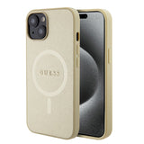 Husa pentru iPhone 15 Plus, Guess Saffiano MagSafe (GUHMP15MPSAHMCB), auriu