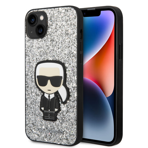 Husa pentru iPhone 14 Plus, Karl Lagerfeld Hardcase Glitter (KLHCP14MGFKPG), argintiu
