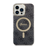 Husa pentru iPhone 16, Guess IML 4G MagSafe (GUHMP16SH4STK), negru
