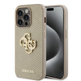 Husa pentru iPhone 15 Pro, Guess Leather Perforated 4G (GUHCP15LPSP4LGD), auriu