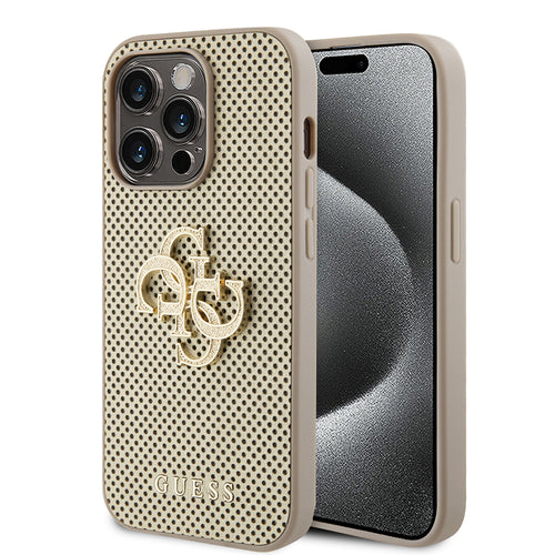 Husa pentru iPhone 15 Pro, Guess Leather Perforated 4G (GUHCP15LPSP4LGD), auriu