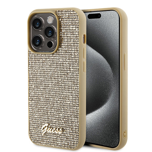 Husa pentru iPhone 15 Pro Max, Guess Disco Metal Script (GUHCP15XPMSDGSD), auriu