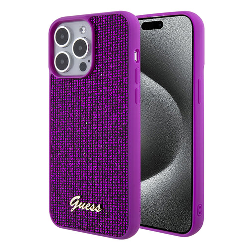 Husa pentru iPhone 15 Pro Max, Guess Disco Metal Script (GUHCP15XPMSDGSF), fucsia