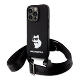 Husa pentru iPhone 15 Pro Max, Karl Lagerfeld Silicone Crossbody (KLHCP15XSCBSKNK), negru