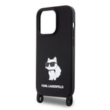 Husa pentru iPhone 15 Pro Max, Karl Lagerfeld Silicone Crossbody (KLHCP15XSCBSKNK), negru