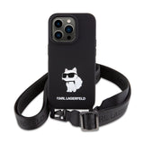 Husa pentru iPhone 15 Pro Max, Karl Lagerfeld Silicone Crossbody (KLHCP15XSCBSKNK), negru