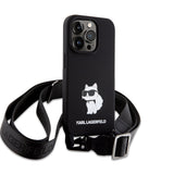 Husa pentru iPhone 15 Pro Max, Karl Lagerfeld Silicone Crossbody (KLHCP15XSCBSKNK), negru
