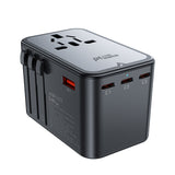 Adaptor pentru Calatorie Acefast (Z1), 3x Type-C, 2x USB, GaN, EU, UK, AUS, US, PD75W, Multifunctional Fast Charger, Negru