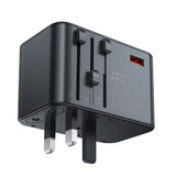 Adaptor pentru Calatorie Acefast (Z1), 3x Type-C, 2x USB, GaN, EU, UK, AUS, US, PD75W, Multifunctional Fast Charger, Negru
