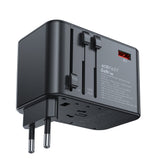 Adaptor pentru Calatorie Acefast (Z1), 3x Type-C, 2x USB, GaN, EU, UK, AUS, US, PD75W, Multifunctional Fast Charger, Negru