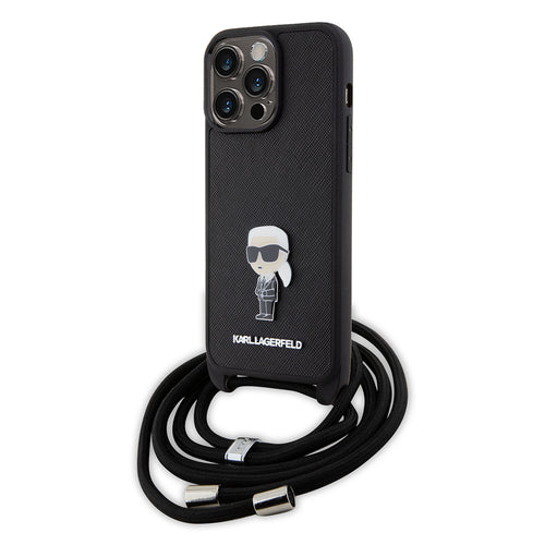 Husa pentru iPhone 15 Pro Max, Karl Lagerfeld Saffiano Crossbody (KLHCP15XSASKNPSK), negru