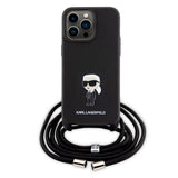 Husa pentru iPhone 15 Pro Max, Karl Lagerfeld Saffiano Crossbody (KLHCP15XSASKNPSK), negru