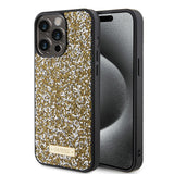 Husa pentru iPhone 15 Pro, Guess Rhinestone Metal Logo (GUHCP15LPFGSBSD), galben