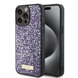 Husa pentru iPhone 15 Pro Max, Guess Rhinestone Metal Logo (GUHCP15LPFGSBSP), mov