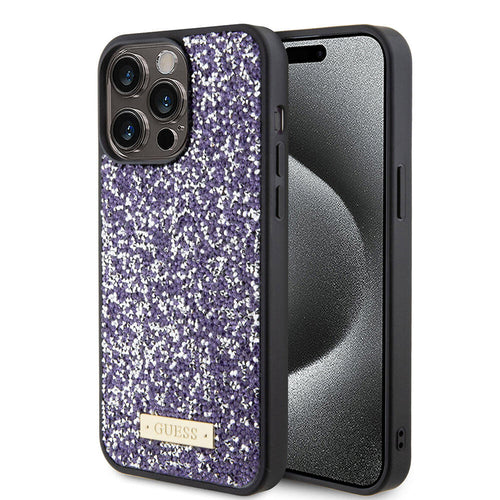 Husa pentru iPhone 15 Pro Max, Guess Rhinestone Metal Logo (GUHCP15LPFGSBSP), mov