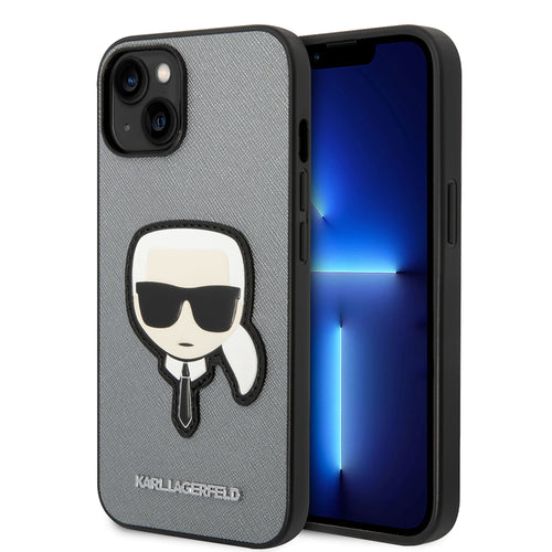 Husa pentru iPhone 14 Plus, Karl Lagerfeld Saffiano (KLHCP14MSAPKHG), argintiu