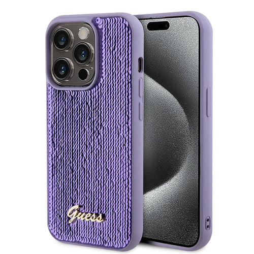 Husa pentru iPhone 15 Pro, Guess Sequin Script Metal (GUHCP15LPSFDGSU), negru