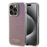 Husa pentru iPhone 15 Pro, Guess Hardcase IML Faceted Mirror Disco Iridescent (GUHCP15LHDECMP), roz