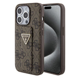 Husa pentru iPhone 15 Pro, Guess Grip Stand 4G Triangle Strass (GUHCP15LPGS4TDW), maro