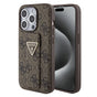 Husa pentru iPhone 15 Pro, Guess Grip Stand 4G Triangle Strass (GUHCP15LPGS4TDW), maro