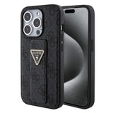 Husa pentru iPhone 15 Pro, Guess Grip Stand 4G Triangle Strass (GUHCP15LPGS4TDK), negru