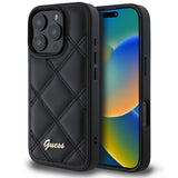 Husa pentru iPhone 16 Pro, Guess Quilted Metal Logo (GUHCP16LPSQSQSK), negru