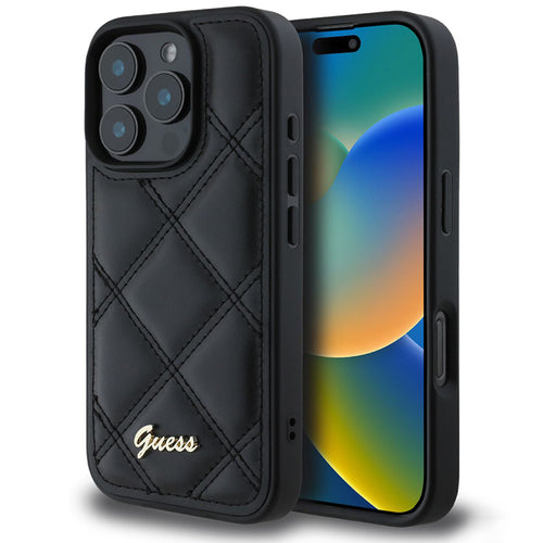 Husa pentru iPhone 16 Pro, Guess Quilted Metal Logo (GUHCP16LPSQSQSK), negru