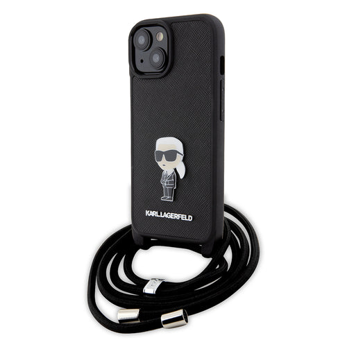 Husa pentru iPhone 15, Karl Lagerfeld Saffiano Crossbody (KLHCP15SSASKNPSK), negru