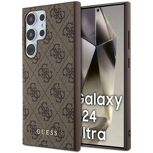 Husa pentru Samsung Galaxy S24 Ultra, Guess Hardcase 4G Metal Gold Logo (GUHCS24LG4GFBR), maro