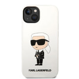 Husa pentru iPhone 14 Plus, Karl Lagerfeld Silicone (KLHCP14MSNIKBCH), alb