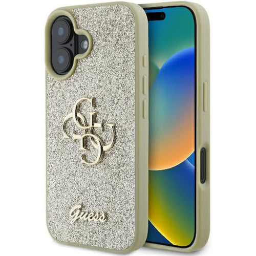 Husa pentru iPhone 16 Plus, Guess Glitter Fixed Big 4G (GUHCP16MHG4SGD), auriu