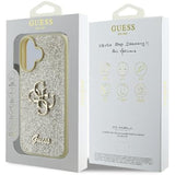 Husa pentru iPhone 16, Guess Glitter Fixed Big 4G (GUHCP16SHG4SGD), auriu