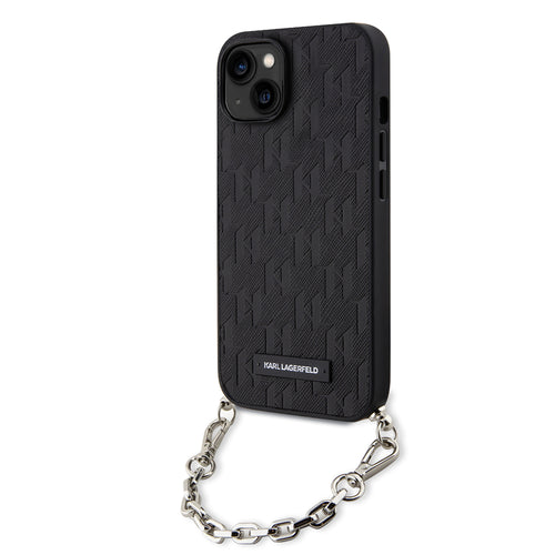 Husa pentru iPhone 14, Karl Lagerfeld Saffiano Monogram Chain (KLHCP14SSACKLHPK), negru