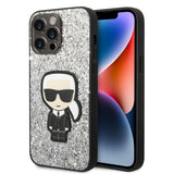 Husa pentru iPhone 14 Pro Max, Karl Lagerfeld Hardcase Glitter (KLHCP14XGFKPG), argintiu