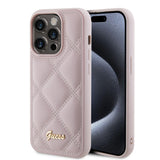 Husa pentru iPhone 15 Pro, Guess Quilted Metal Logo (GUHCP15LPSQSQSP), roz