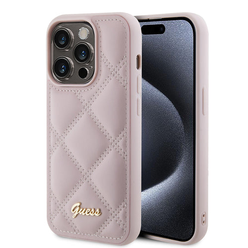 Husa pentru iPhone 15 Pro, Guess Quilted Metal Logo (GUHCP15LPSQSQSP), roz