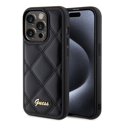 Husa pentru iPhone 15 Pro Max, Guess Quilted Metal Logo (GUHCP15XPSQSQSK), negru