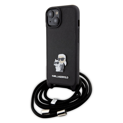 Husa pentru iPhone 15 Plus, Karl Lagerfeld Saffiano Crossbody (KLHCP15MSAKCPSK), negru