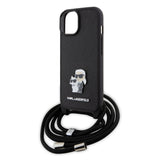 Husa pentru iPhone 15 Plus, Karl Lagerfeld Saffiano Crossbody (KLHCP15MSAKCPSK), negru