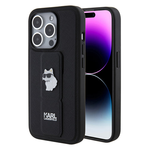 Husa pentru iPhone 15 Pro, Karl Lagerfeld Saffiano Gripstand (KLHCP15LGSACHPK), negru