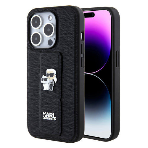 Husa pentru iPhone 15 Pro, Karl Lagerfeld Saffiano Gripstand (KLHCP15LGSAKCPK), negru