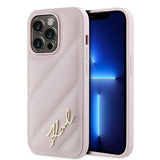 Husa pentru iPhone 14 Pro Max, Karl Lagerfeld Diagonal Quilted Script (KLHCP14XPQDSMGP), roz